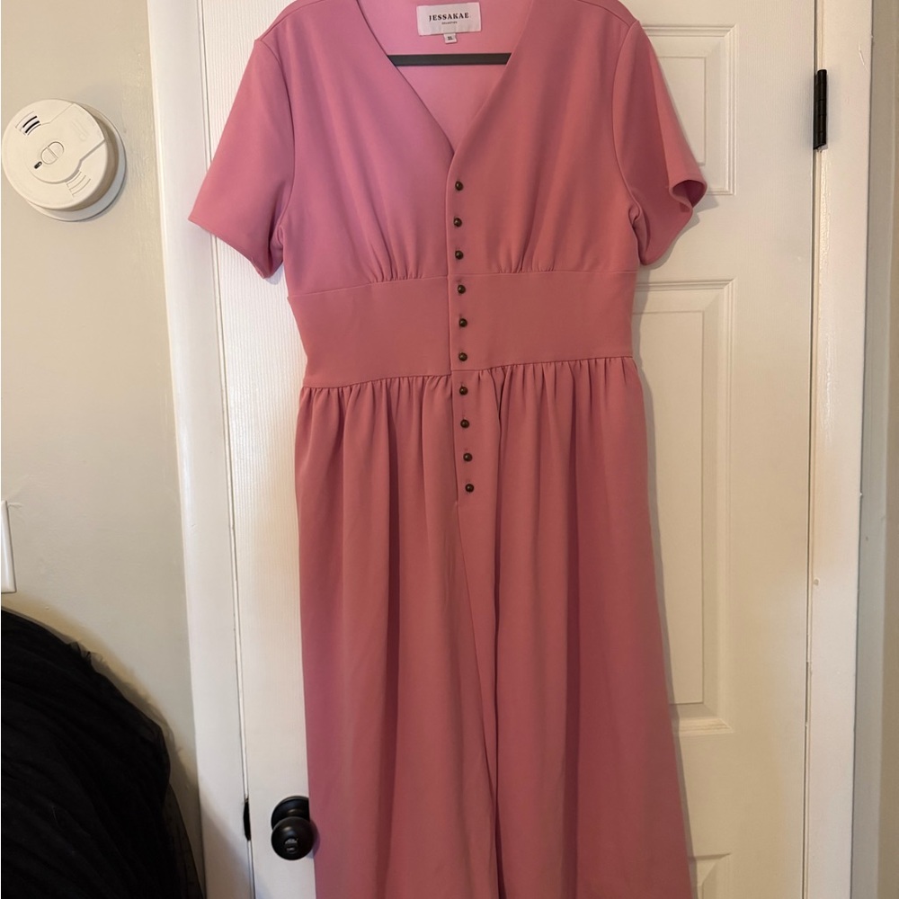 JessaKae Folk Lore Pink Button-Front Midi Dress